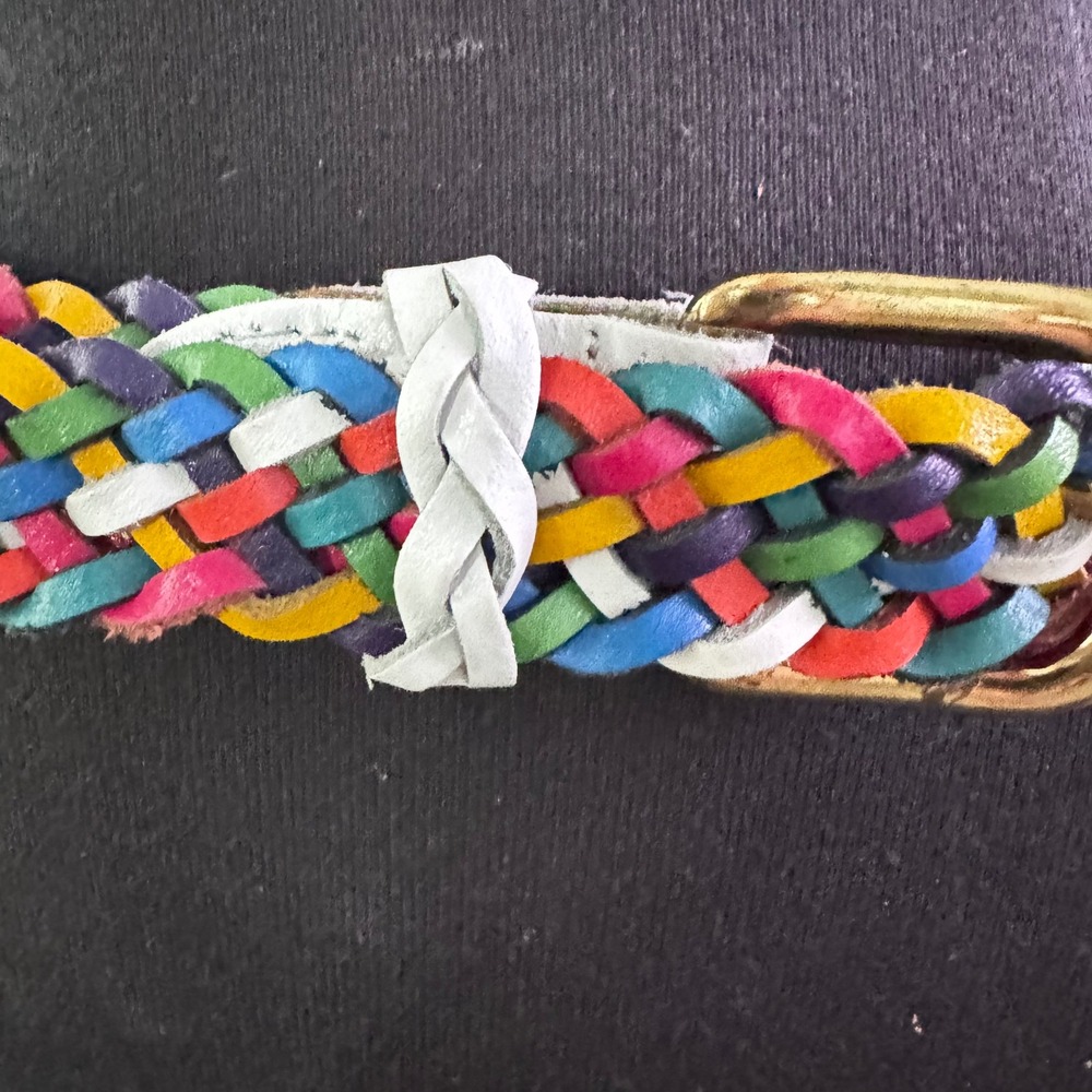 Argentina Capezio Braided Belt Colorful Woven Leather Belt‎ Gold tone Buckle ML - Picture 12 of 12